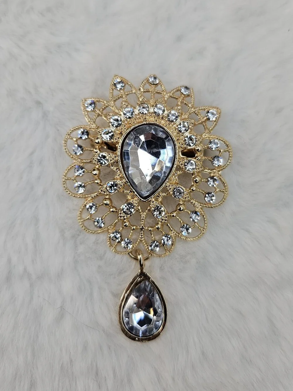 Gold & Light Blue Teardrop Statement Brooch